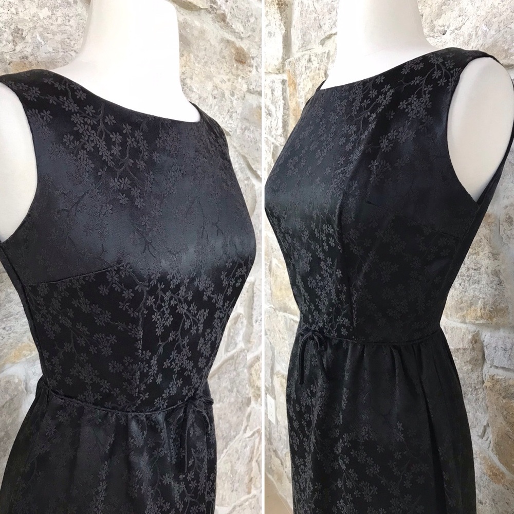 Vintage 50s Black Floral Brocade Dress Set with Kitten Bow Waist Audrey Hepburn - Picture 6 of 16